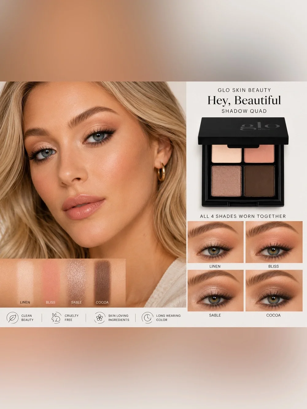 Glo Skin Beauty Bon Voyage Shadow Quad Eyeshadow Palette New in Box